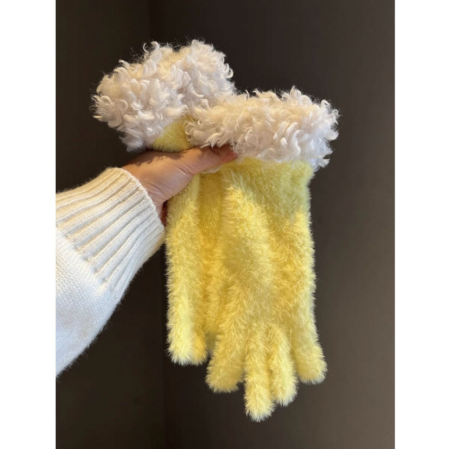 Women Winter Faux Mink Spliced Five-Finger Gloves Blue