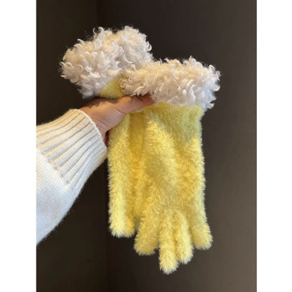 Women Winter Faux Mink Spliced Five-Finger Gloves Green