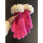 Women Winter Faux Mink Spliced Five-Finger Gloves Rose Red