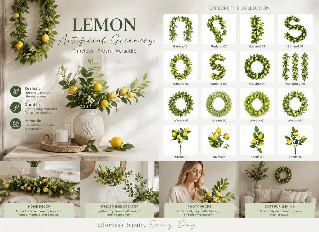 Style A 5 Fork Lemon Bouquet Artificial Table Greenery 2 Pack