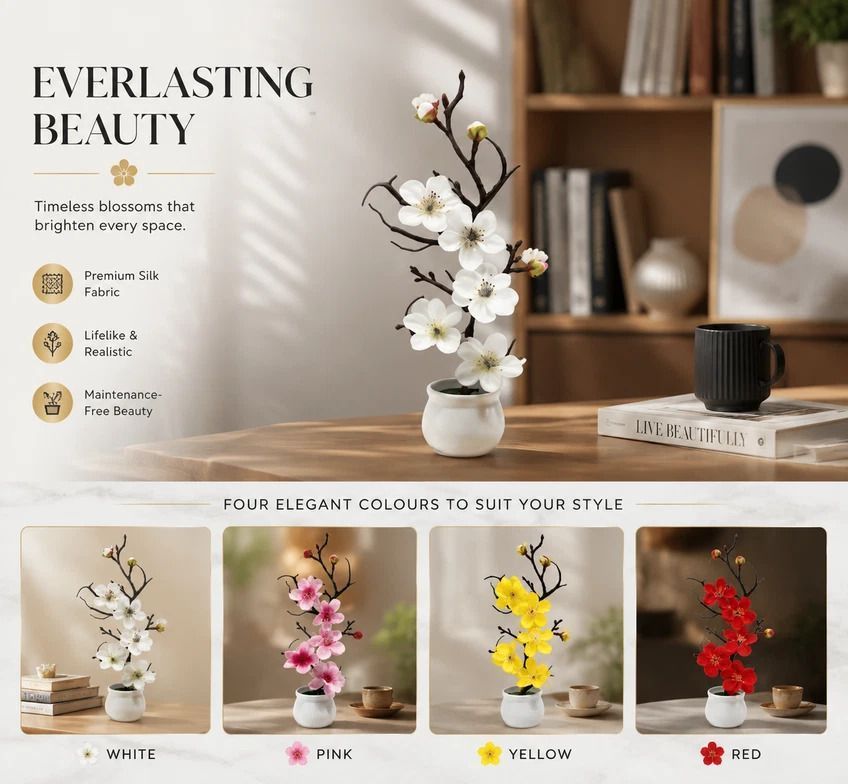 Soft Silk Wintersweet Jar Bonsai Table Decor White
