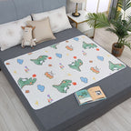 Reusable Senior Care Mattress Pad 100x150cm, 4-Layer Waterproof Barrier, Slip Resistant, Dinosaur Park Cartoon, Fun Household Mat
