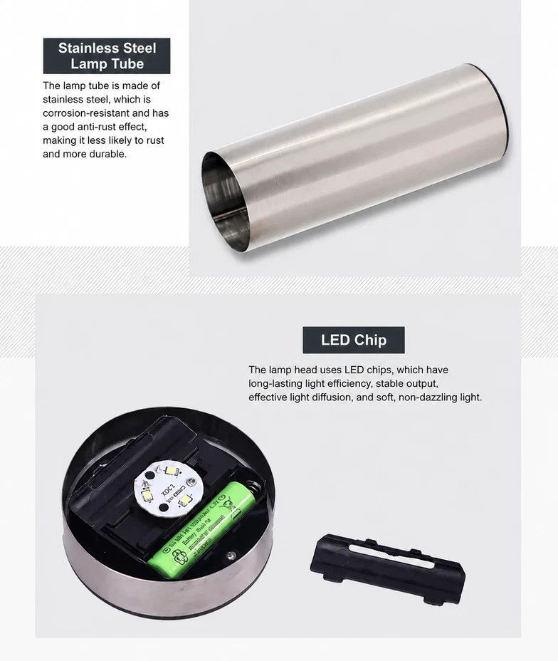 Outdoor Solar Cylinder Landscape Light, Rustproof Stainless Steel LED Lawn Lamp, Black Warm White, 56.5x8cm, Ideal Holiday Patio Decoration Gift