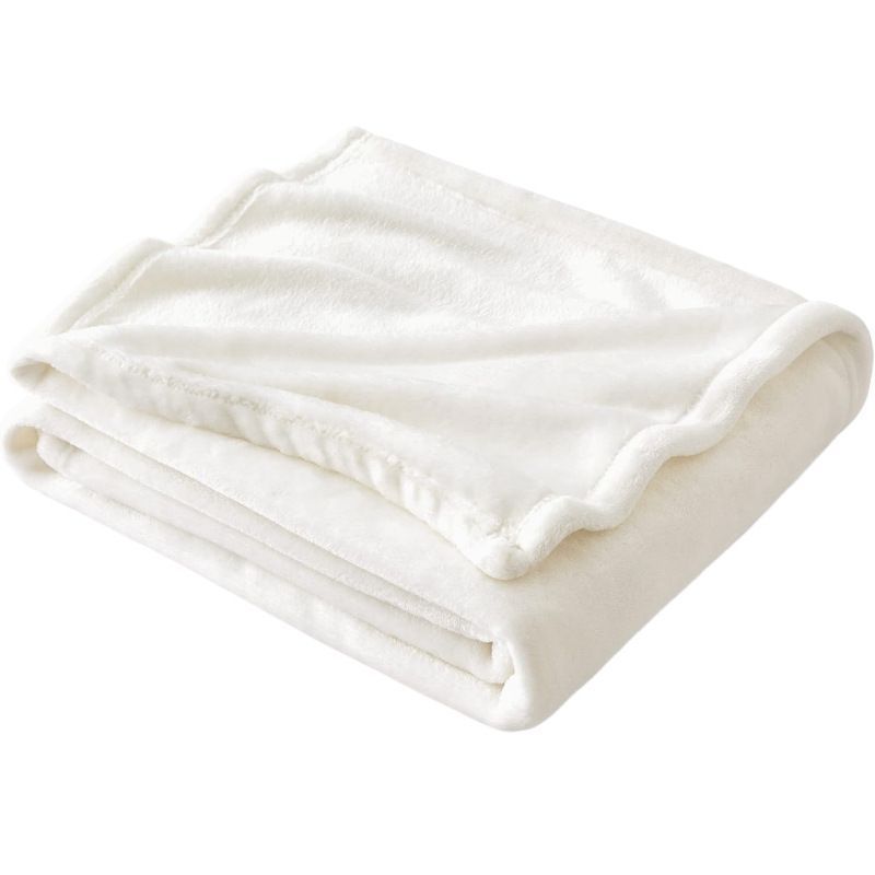 Luxuriously Soft Flannel Fleece Throw Blanket, Thick Warm Plush Rug For Bedroom & Sofa, White, 200X230cm, Size XXL, Large Size Family Cover