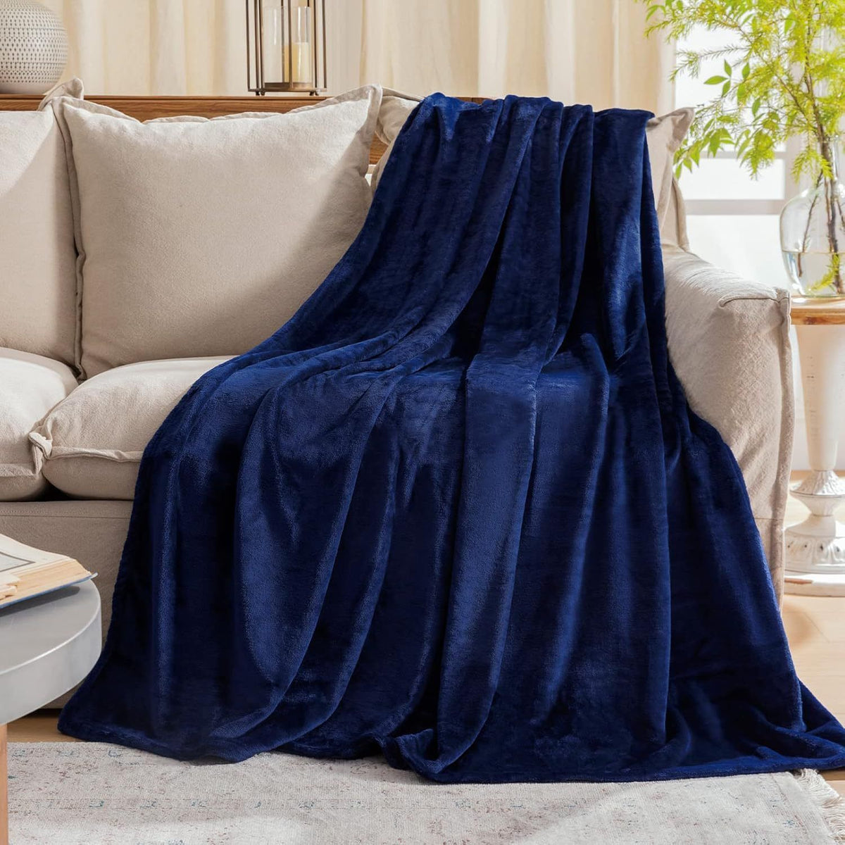 Premium Flannel Fleece Throw Rug, Fluffy Warm Cozy Blanket For Bed, Sofa And Daily Snuggling, Navy Blue, 150X200cm, Size L, Durable Household Textile