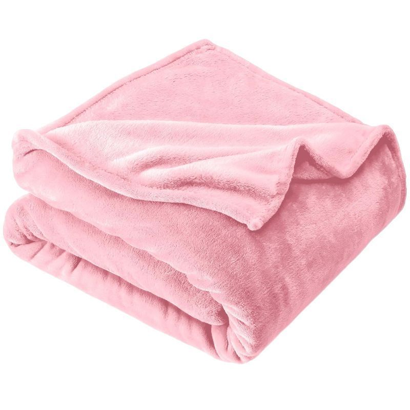 Luxuriously Soft Flannel Fleece Throw Blanket, Thick Warm Plush Rug For Bedroom & Sofa, Pink, 200X230cm, Size XXL, Large Size Family Cover