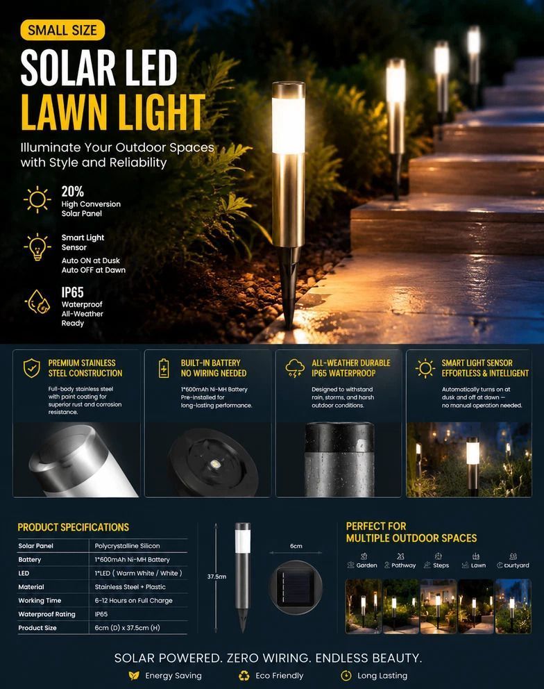 Small Silver Cool White Solar LED Outdoor Garden Light