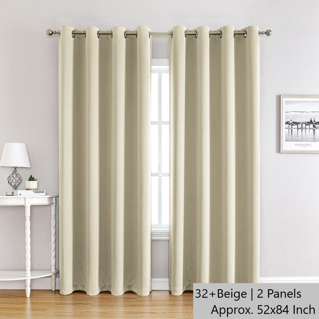 32+ Beige | Approx. 52x84 Inch Single Panel | 810g Per Panel | 210GSM Noise Reducing Blackout Curtains, Grommet Top 2 Panels, Warm Large Bedroom Drapes for Deep Sleep, Nice Christmas Present