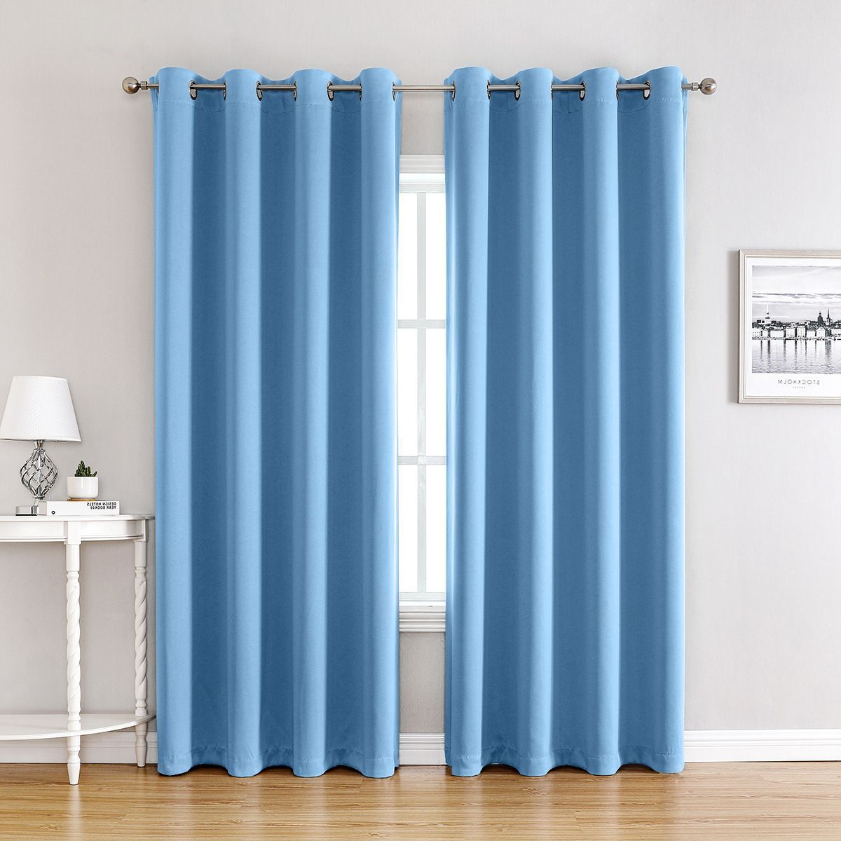 Blue | Approx. 55x69 Inch Single Panel | 670g Per Panel | 210GSM Glare-Free Blackout Curtains, Grommet Top 2 Panels, Eye-Caring Drapes for Home Study & Reading Nook, for Christmas Gifting