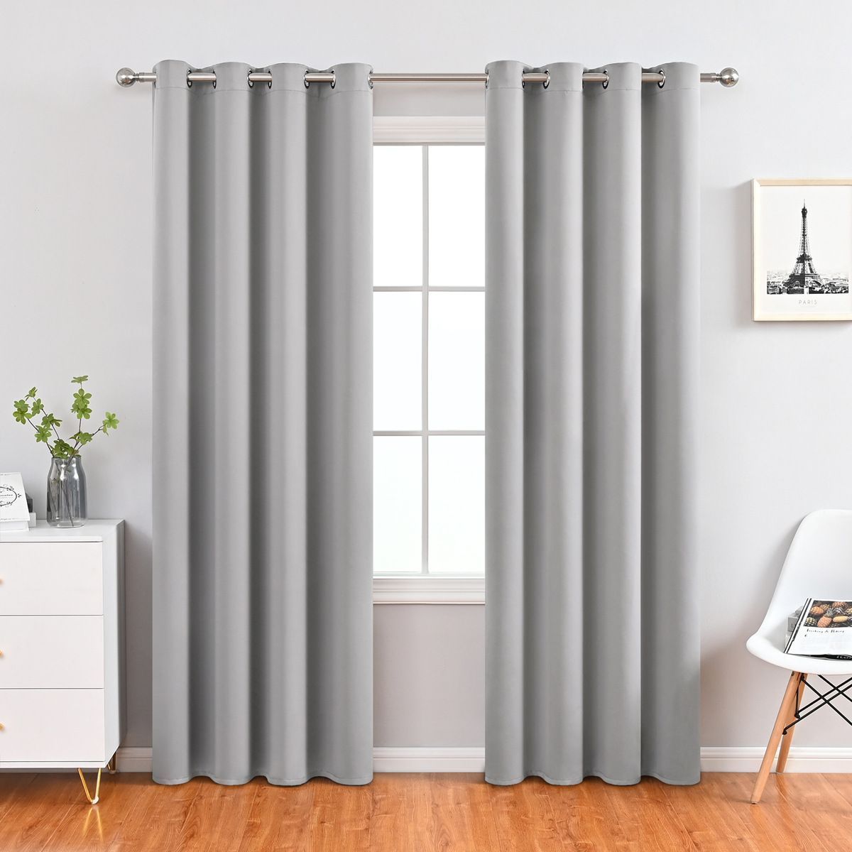 Light Grey | Approx. 55x94 Inch Single Panel | 866g Per Panel | 210GSM Full Blackout Curtains, Grommet Top 2 Panels, Minimalist Floor Length Drapes for French Door & Sliding Door, Ideal Christmas Gift