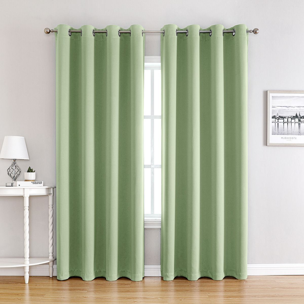 Light Green | Approx. 39x98 Inch Single Panel | 657g Per Panel | 210GSM Full Blackout Curtains, Grommet Top 2 Panels, Forest Style Tall Window Drapes for High Ceiling, Suitable for Christmas Gifting