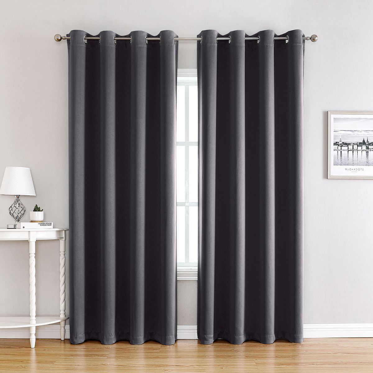 Dark Grey | Approx. 55x87 Inch Single Panel | 814g Per Panel | 210GSM Premium Blackout Curtains, Grommet Top 2 Panels, Industrial Chic Wide Window Drapes for Open Plan Living Room, Recommended Christmas Holiday Gift