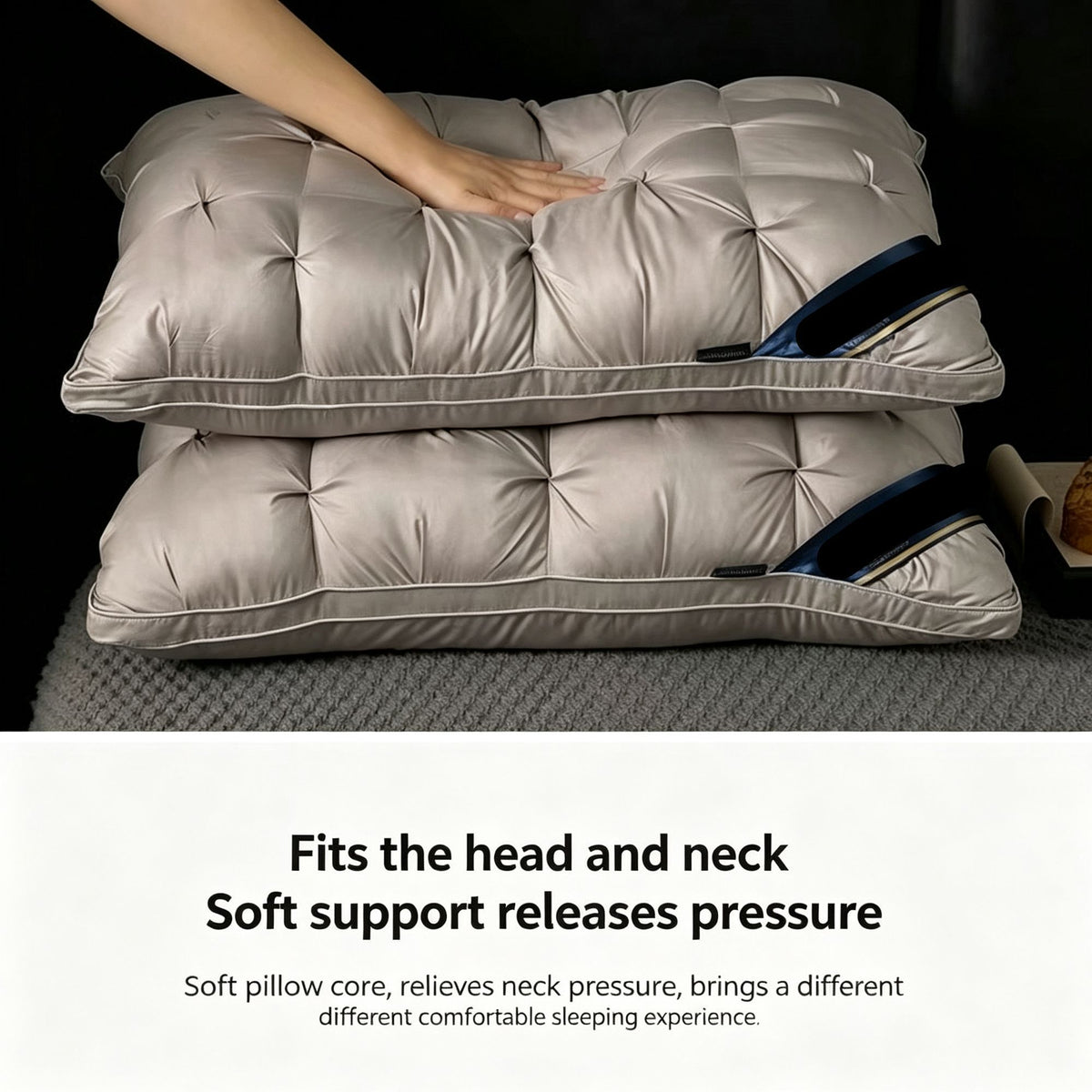 Twisted Dark Grey Medium Loft Pillow Pair | 850g Per Piece | Non-Sagging Hotel Grade Neck Pillow Set, Christmas Cervical Care Pillow Bundle for Daily Rest