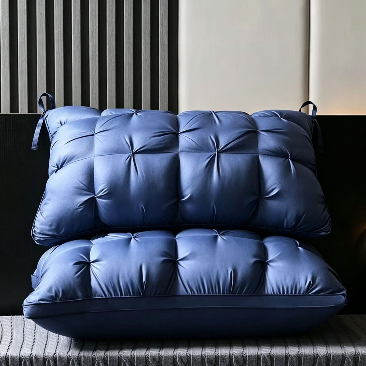 Twisted Sapphire Blue Medium Loft Pillow Pair | 850g Per Piece | Deep Relax Cervical Pillow Set, Christmas Ocean Comfort Sleep Pillow Bundle