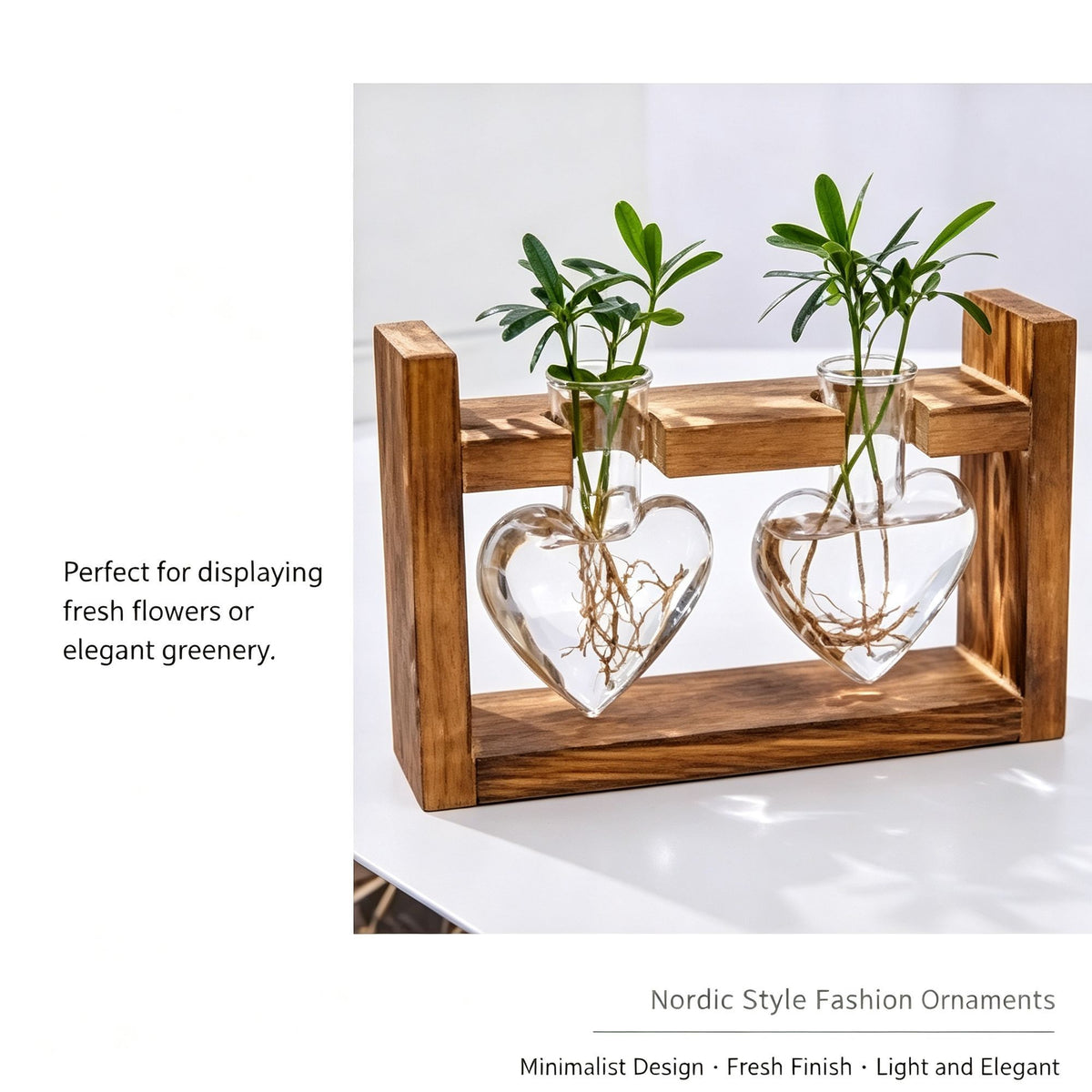 Triple Round Glass Vases with Snap-Fit Wooden Stand | Christmas Lush Layered Gift | 3-Piece Hydroponic Glass Planter Set Desktop Plant Display