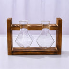 Double Diamond Faceted Glass Vases with Snap-Fit Wooden Stand | Christmas Chic Texture Gift | Paired Faceted Hydroponic Planter Stylish Desktop Decor