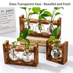 Double Diamond Faceted Glass Vases with Snap-Fit Wooden Stand | Christmas Chic Texture Gift | Paired Faceted Hydroponic Planter Stylish Desktop Decor