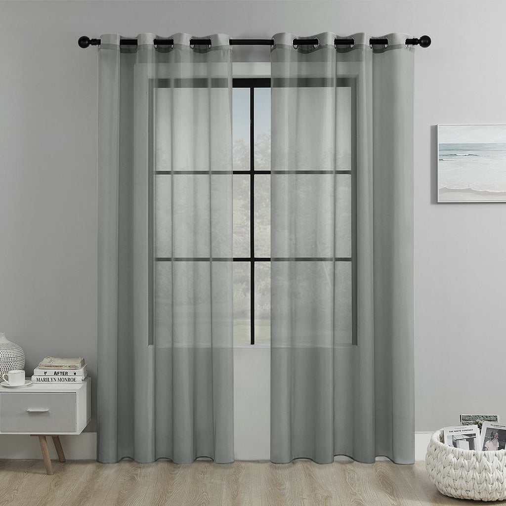 grey Light Transparent Window Sheers, 2 Pieces, Multiple Sizes Available