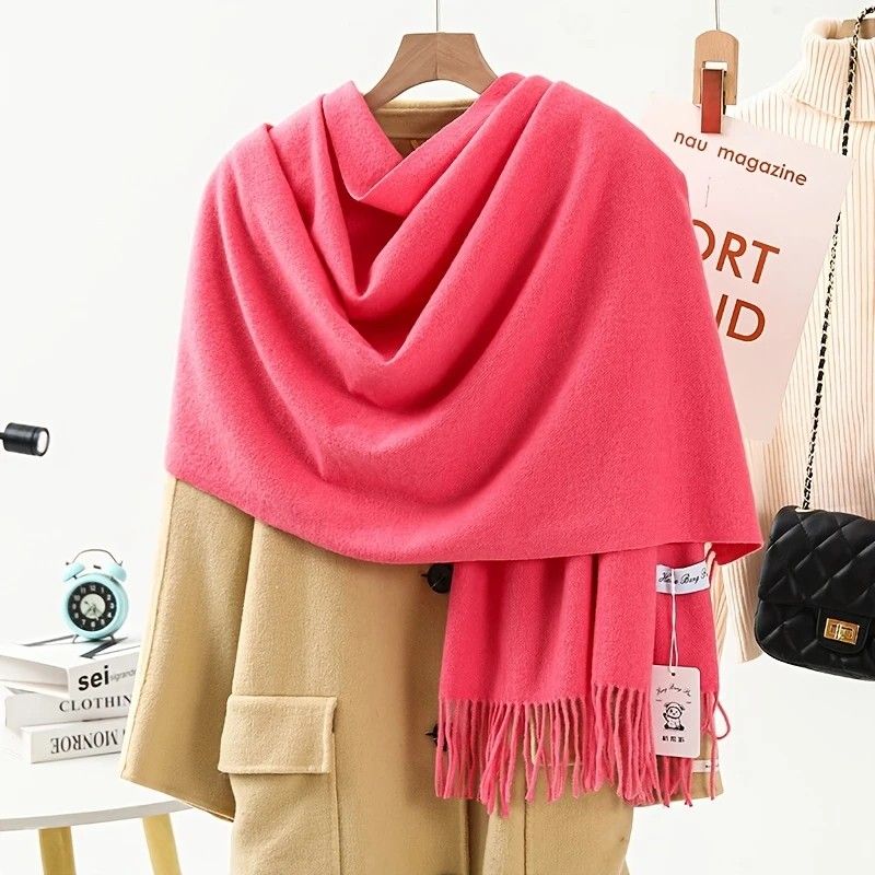 Solid Color Cashmere Wrap Scarf, Thickened for Warmth and Windproof, Bohemian-Style Winter Wardrobe Essential(Chestnut brown)