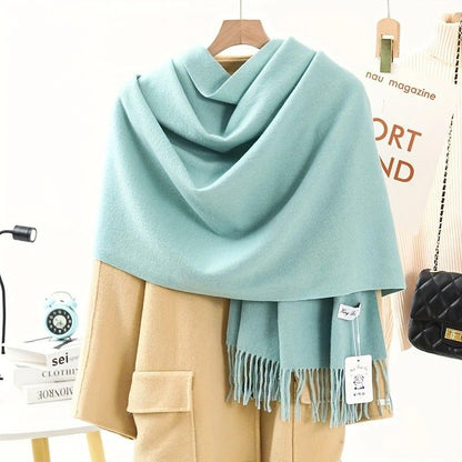 Solid Color Cashmere Wrap Scarf, Thickened for Warmth and Windproof, Bohemian-Style Winter Wardrobe Essential(Chestnut brown)