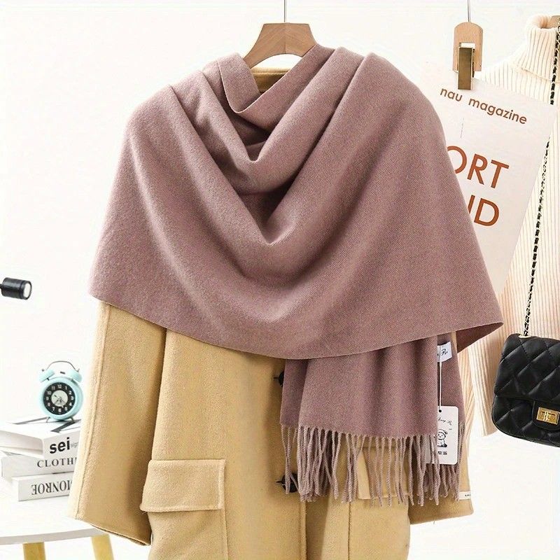 Solid Color Cashmere Wrap Scarf, Thickened for Warmth and Windproof, Bohemian-Style Winter Wardrobe Essential(Chestnut brown)