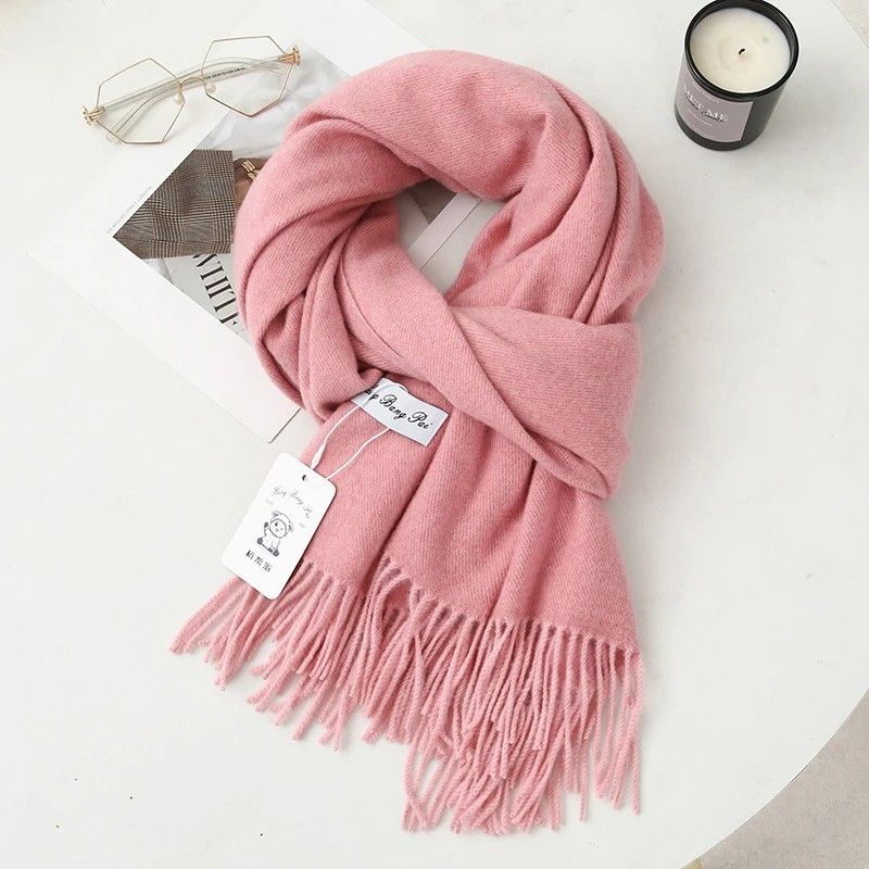 Solid Color Cashmere Wrap Scarf, Thickened for Warmth and Windproof, Bohemian-Style Winter Wardrobe Essential(Chestnut brown)