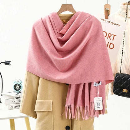 Solid Color Cashmere Wrap Scarf, Thickened for Warmth and Windproof, Bohemian-Style Winter Wardrobe Essential(Chestnut brown)