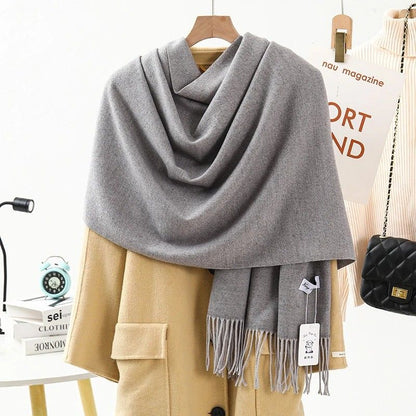 Solid Color Cashmere Wrap Scarf, Thickened for Warmth and Windproof, Bohemian-Style Winter Wardrobe Essential(Chestnut brown)