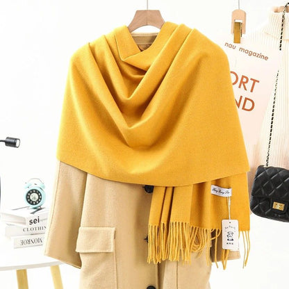 Solid Color Cashmere Wrap Scarf, Thickened for Warmth and Windproof, Bohemian-Style Winter Wardrobe Essential(sky blue)
