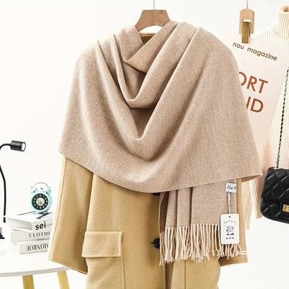 Solid Color Cashmere Wrap Scarf, Thickened for Warmth and Windproof, Bohemian-Style Winter Wardrobe Essential(sky blue)