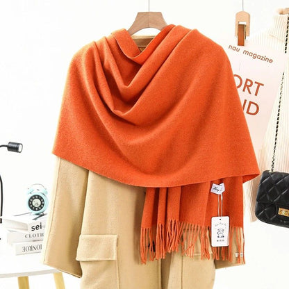 Solid Color Cashmere Wrap Scarf, Thickened for Warmth and Windproof, Bohemian-Style Winter Wardrobe Essential(sky blue)