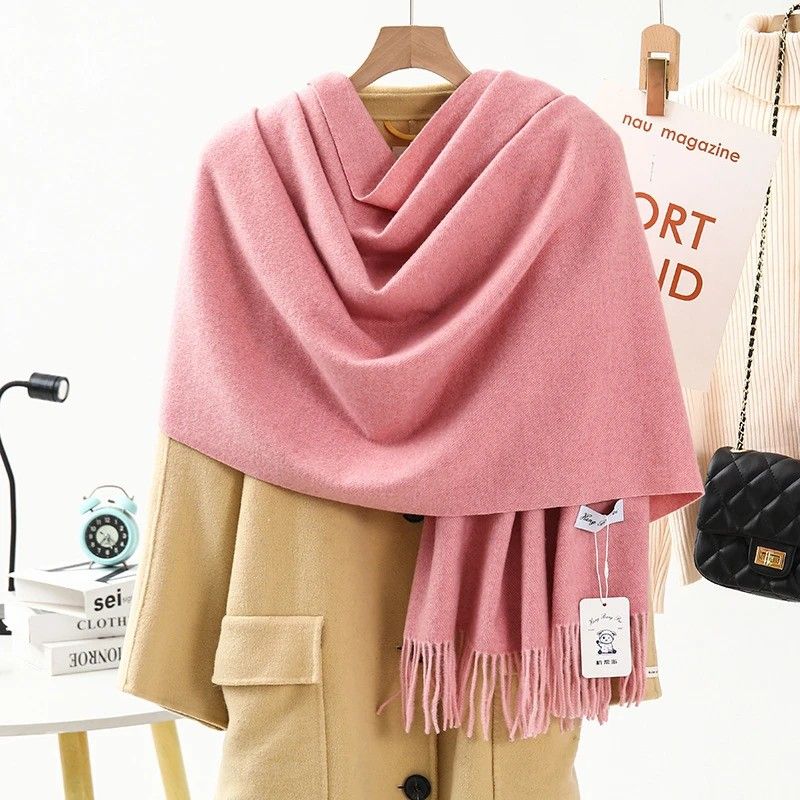 Solid Color Cashmere Wrap Scarf, Thickened for Warmth and Windproof, Bohemian-Style Winter Wardrobe Essential(sky blue)
