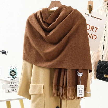 Solid Color Cashmere Wrap Scarf, Thickened for Warmth and Windproof, Bohemian-Style Winter Wardrobe Essential(sky blue)