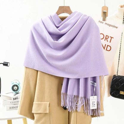 Solid Color Cashmere Wrap Scarf, Thickened for Warmth and Windproof, Bohemian-Style Winter Wardrobe Essential(sky blue)