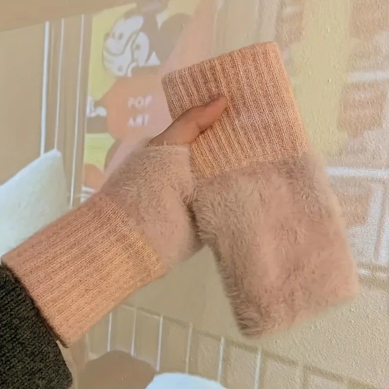 Women's Comfortable Fingerless Gloves - Soft, Warm, and Fashionable Pure White Winter Gloves, Suitable for Cold Weather or Casual Wear, Hand Washable, Ladies' Gloves.white