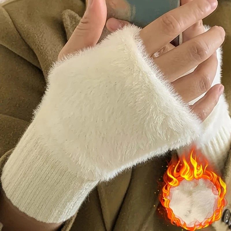 Women's Comfortable Fingerless Gloves - Soft, Warm, and Fashionable Pure White Winter Gloves, Suitable for Cold Weather or Casual Wear, Hand Washable, Ladies' Gloves.pink