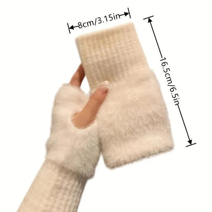 Women's Comfortable Fingerless Gloves - Soft, Warm, and Fashionable Pure White Winter Gloves, Suitable for Cold Weather or Casual Wear, Hand Washable, Ladies' Gloves.pink