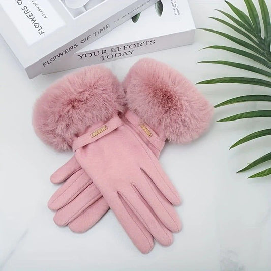 Dralon Warm Gloves - Minimalist Finger - Separate Design, Multiple Colors, Windproof Plush Cuff, Unisex One - Size for Autumn & Winter Daily Fashion Matching(pink)