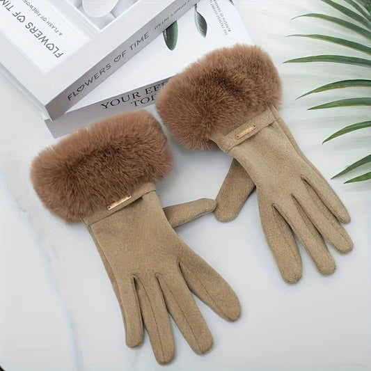 Dralon Warm Gloves - Minimalist Finger - Separate Design, Multiple Colors, Windproof Plush Cuff, Unisex One - Size for Autumn & Winter Daily Fashion Matching（khaki)