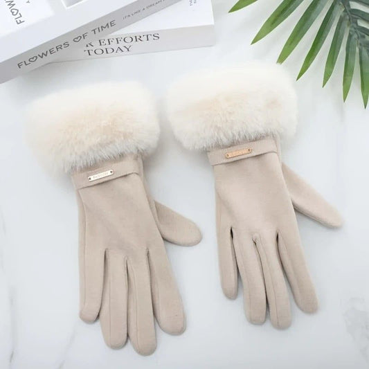 Dralon Warm Gloves - Minimalist Finger - Separate Design, Multiple Colors, Windproof Plush Cuff, Unisex One - Size for Autumn & Winter Daily Fashion Matching(beige)