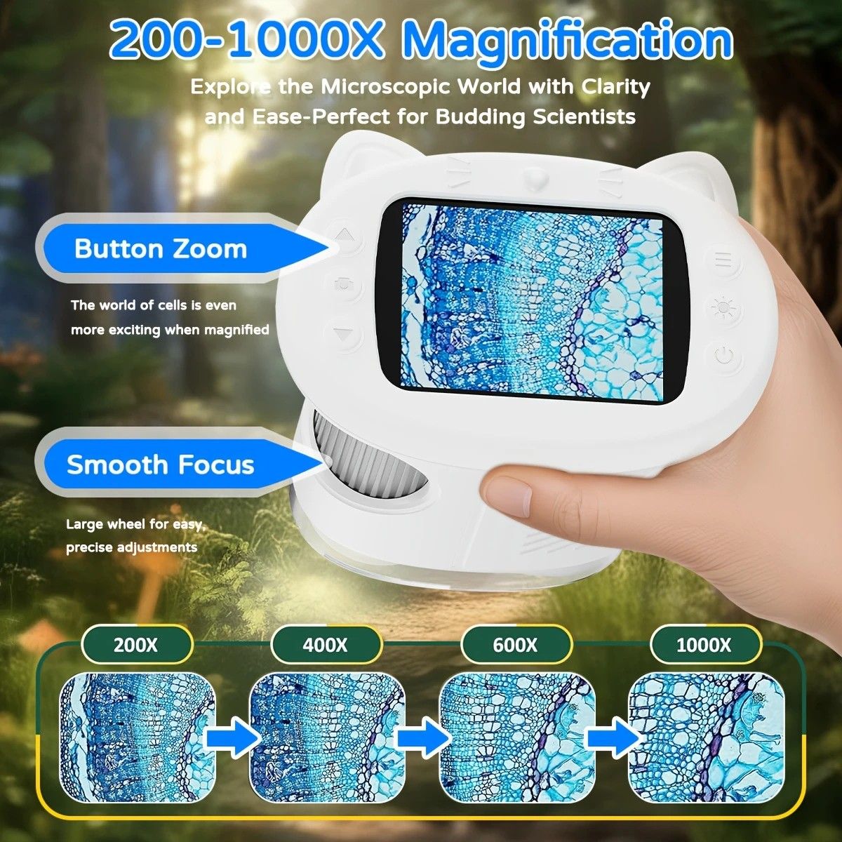 Children's 1000X Digital Microscope 2.4 Inch IPS Screen Portable Mini LED Microscope with Photo Video and PC Connection Science Educational Toy.YELLOW