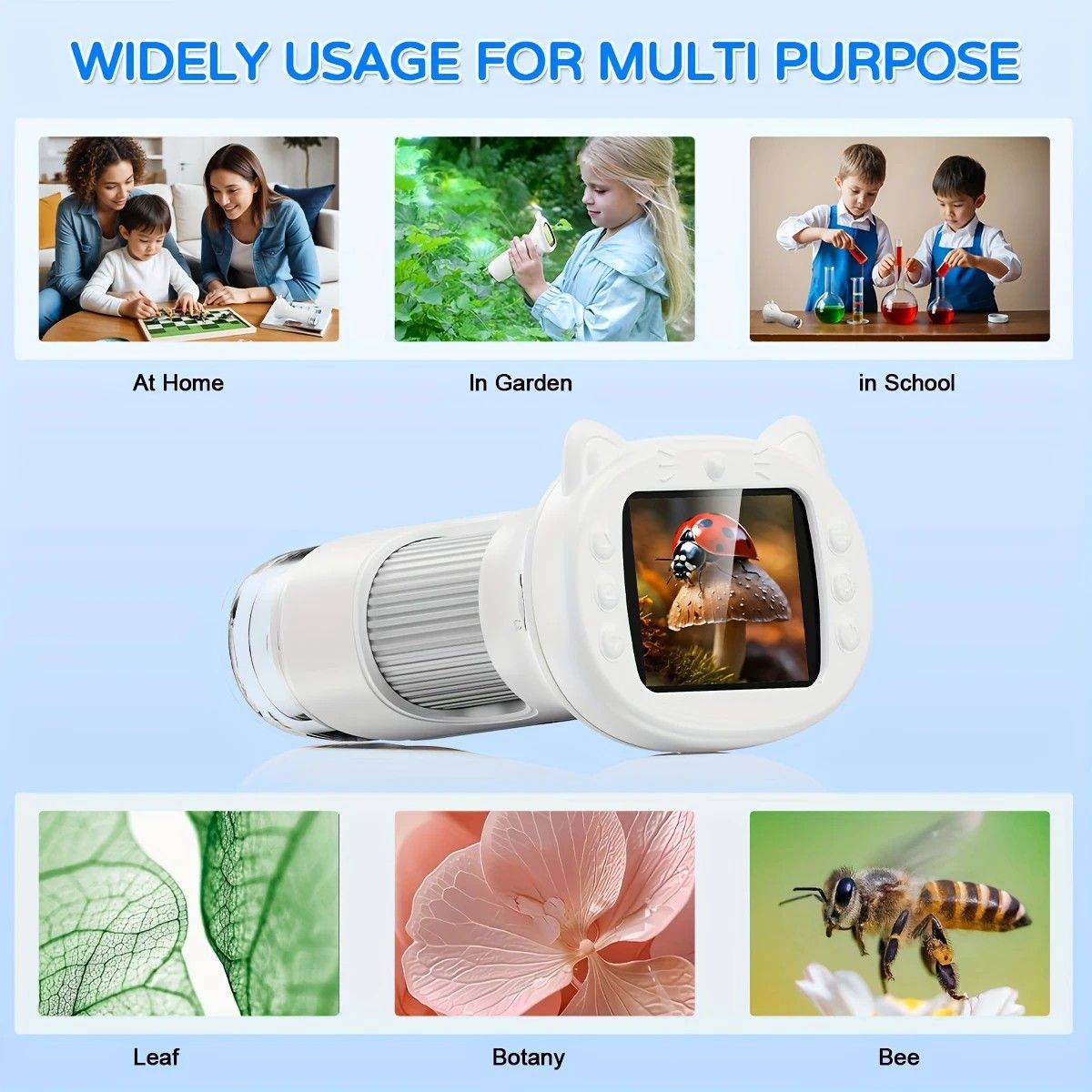 Children's 1000X Digital Microscope 2.4 Inch IPS Screen Portable Mini LED Microscope with Photo Video and PC Connection Science Educational Toy.PINK