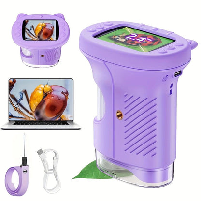 Children's 1000X Digital Microscope 2.4 Inch IPS Screen Portable Mini LED Microscope with Photo Video and PC Connection Science Educational Toy.PINK