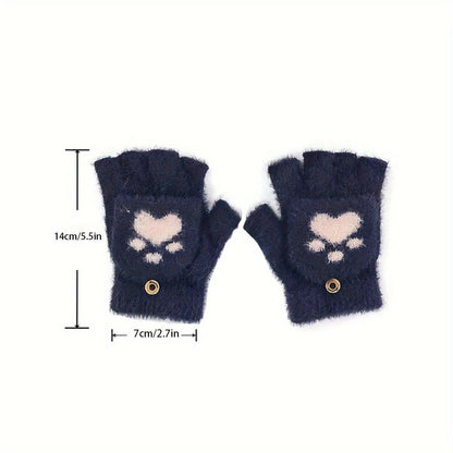 Faux Mink Fingerless Fleece-Lined Warm Gloves – Practical for Autumn/Winter, Heart Design with High-Elastic Cuff, Ideal for Office Use and Daily Hand Warmth.(white)