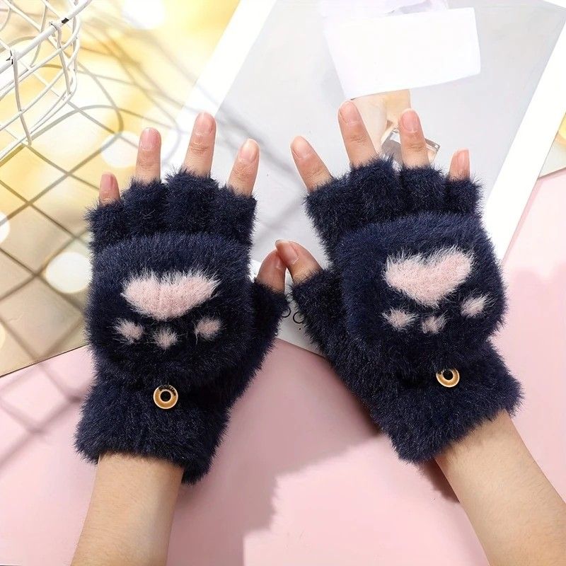 Faux Mink Fingerless Fleece-Lined Warm Gloves – Practical for Autumn/Winter, Heart Design with High-Elastic Cuff, Ideal for Office Use and Daily Hand Warmth.(white)