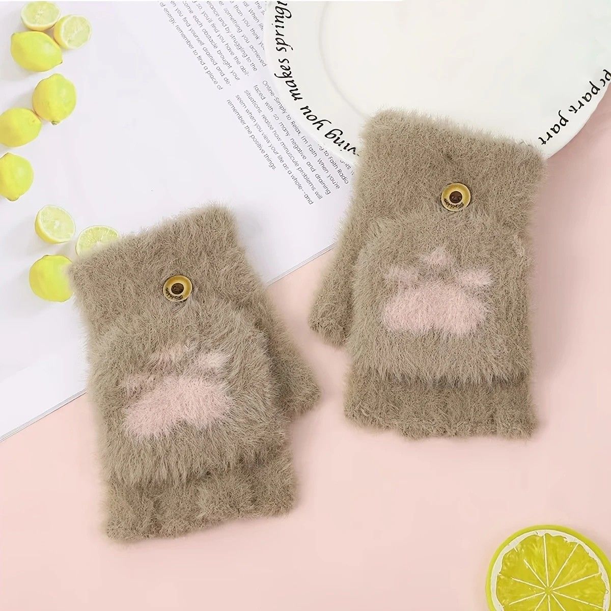 Faux Mink Fingerless Fleece-Lined Warm Gloves – Practical for Autumn/Winter, Heart Design with High-Elastic Cuff, Ideal for Office Use and Daily Hand Warmth.(white)