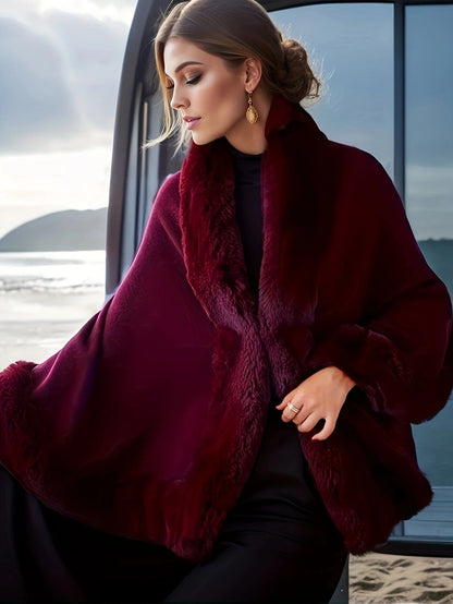Imitation Mink Collar Knit Shawl: Autumn/Winter Retro Cape, Elegant, Versatile, and Flattering(BLACK)