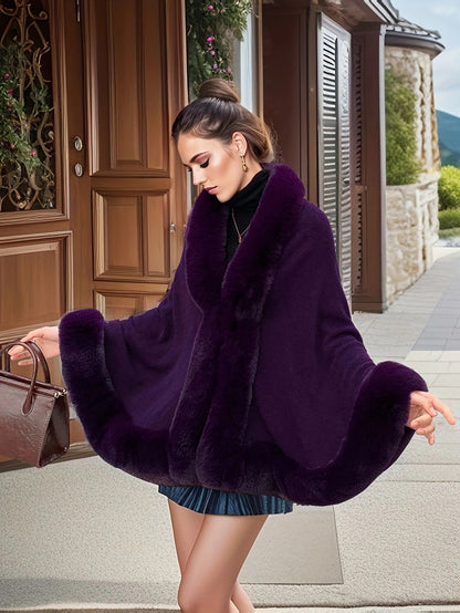 Imitation Mink Collar Knit Shawl: Autumn/Winter Retro Cape, Elegant, Versatile, and Flattering（purple）