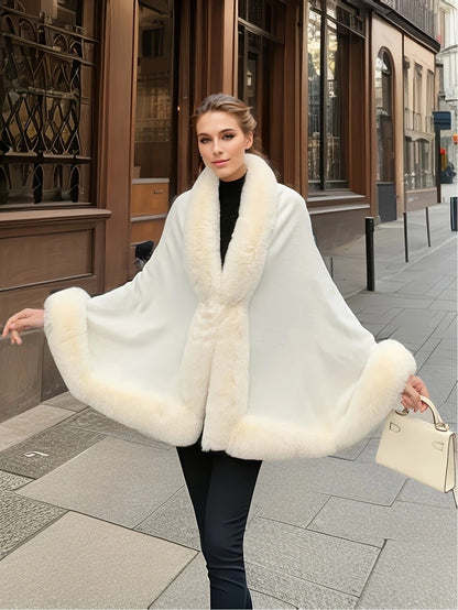Imitation Mink Collar Knit Shawl: Autumn/Winter Retro Cape, Elegant, Versatile, and Flattering(WHITE)