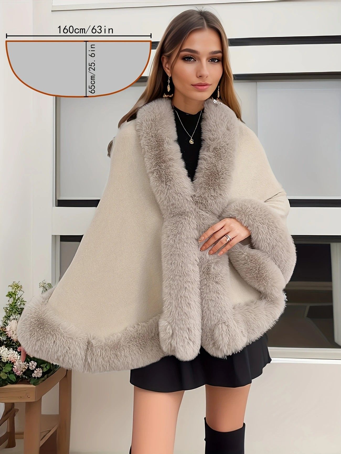 Imitation Mink Collar Knit Shawl: Autumn/Winter Retro Cape, Elegant, Versatile, and Flattering(WHITE)